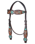 HILASON Floral Painted Beaded American Leather Horse Headstall Breast Collar