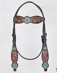 HILASON Floral Painted Beaded American Leather Horse Headstall Breast Collar