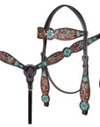 HILASON Floral Painted Beaded American Leather Horse Headstall Breast Collar