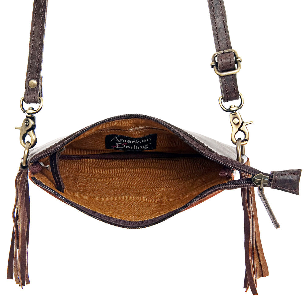 American Darling Small Crossbody Hand Tooled Hair On Genuine Leather Women Bag Western Handbag Purse