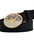 3D Belt Western Boys Basic Longhorn Floral Leather Black