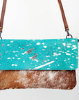 American Darling ADBG392TRQACGO Envelope Hair On Genuine Leather Women Bag Western Handbag Purse