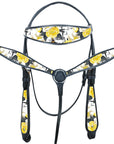 Western Horse Headstall Breast Collar Set American Leather Black Hilason