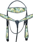Western Horse Headstall Breast Collar Set  American Leather Leaf Hilason