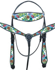 Western Horse Headstall Breast Collar Set American Leather  Hilason