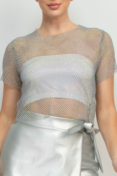 SALE The Harmony Mesh Net Rhinestone Top