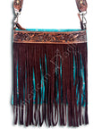 American Darling ADBGS172TRQ Cross Body Hand Tooled Hair On Genuine Leather Women Bag Western Handbag Purse