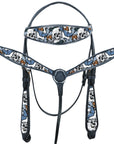Western Horse Headstall Breast Collar Set  American Leather Skull Hilason