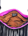 American Darling ADBGS172PKACSLBK Cross Body Hand Tooled Hair On Genuine Leather Women Bag Western Handbag Purse