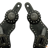 Western Leather Spur Straps Diamond Sparkle Carved Spur Straps Hilason