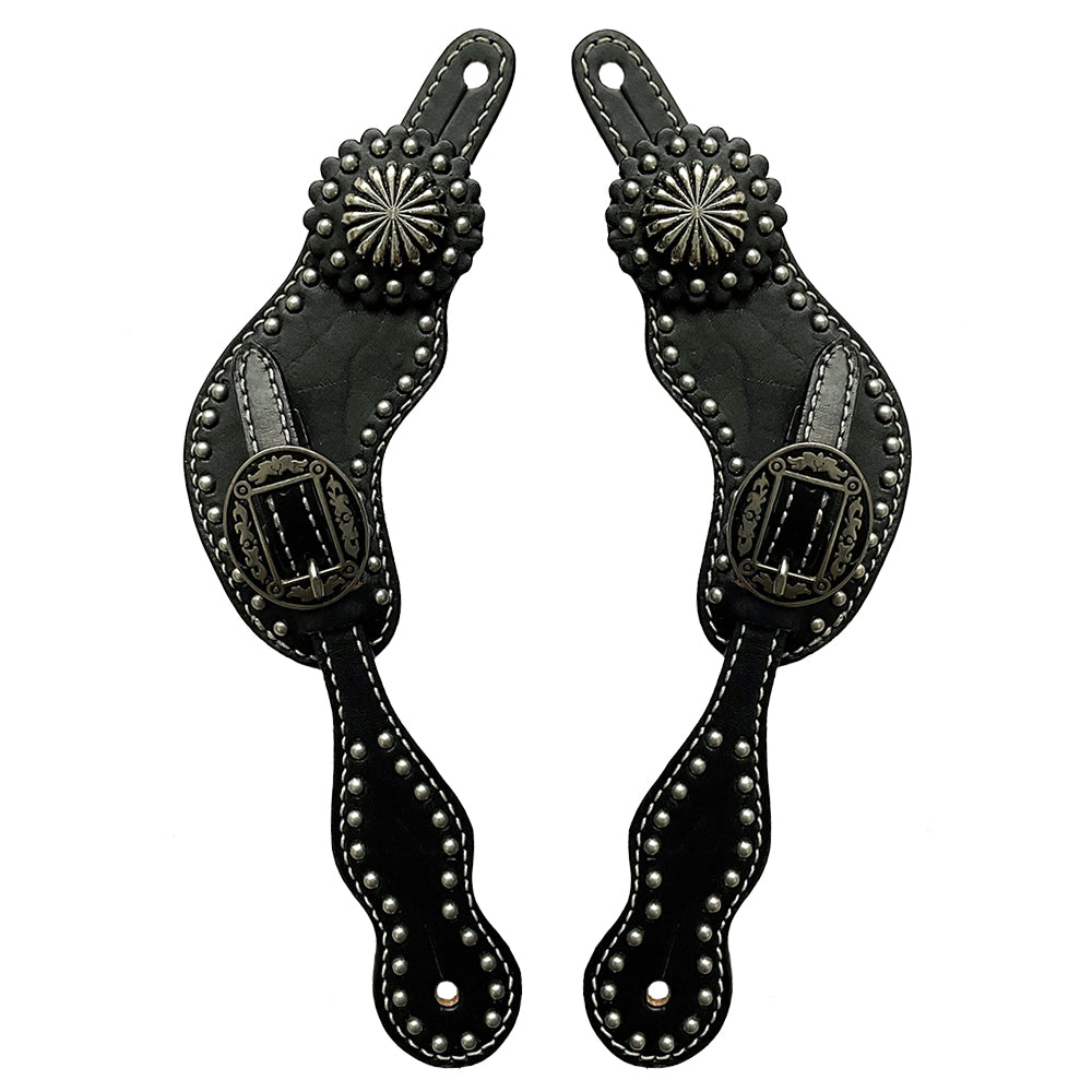 Western Leather Spur Straps Diamond Sparkle Carved Spur Straps Hilason