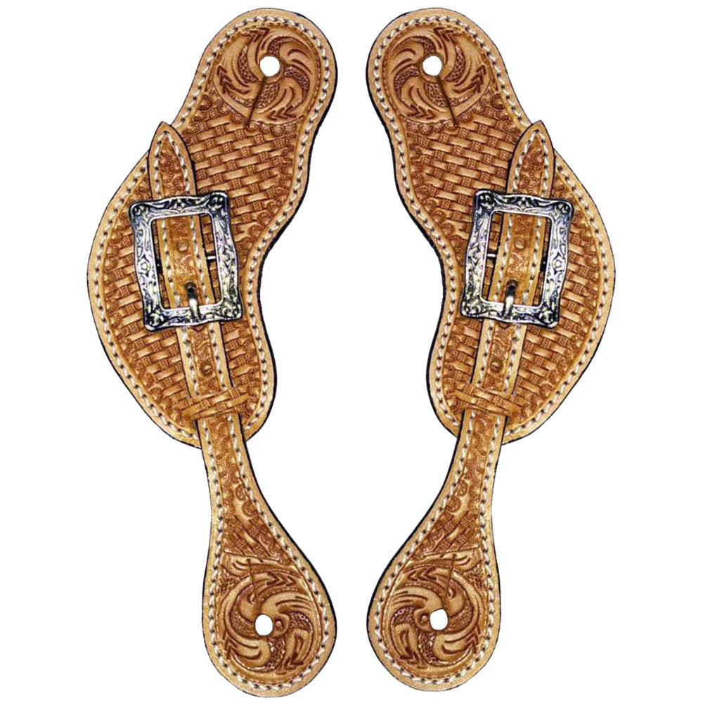 Western Leather Spur Straps Diamond Sparkle Carved Spur Straps Hilason