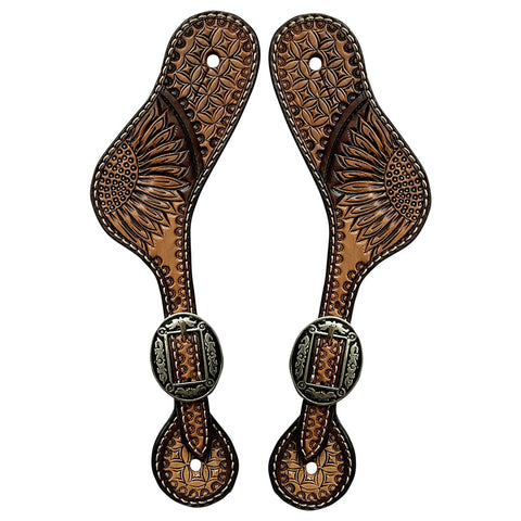 Western Leather Spur Straps Diamond Sparkle Carved Spur Straps Hilason