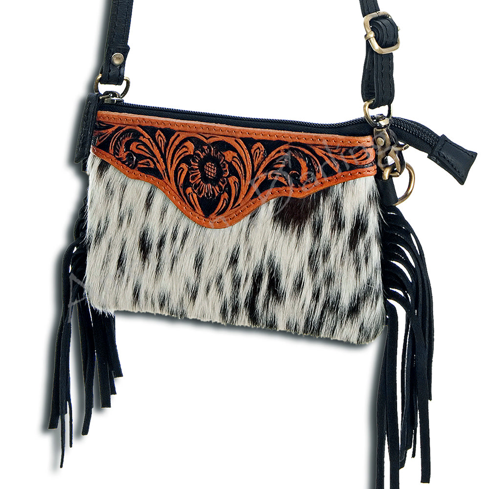 American Darling Small Crossbody Hand Tooled Hair On Genuine Leather Women Bag Western Handbag Purse