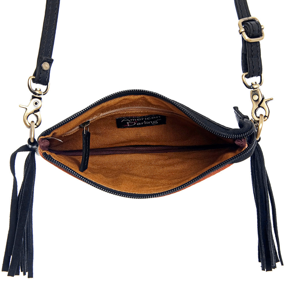 American Darling Small Crossbody Hand Tooled Hair On Genuine Leather Women Bag Western Handbag Purse