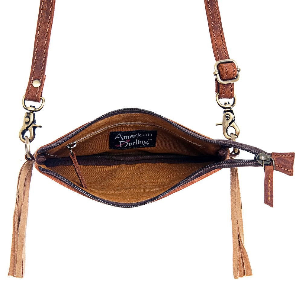 American Darling Small Crossbody Hand Tooled Hair On Genuine Leather Women Bag Western Handbag Purse