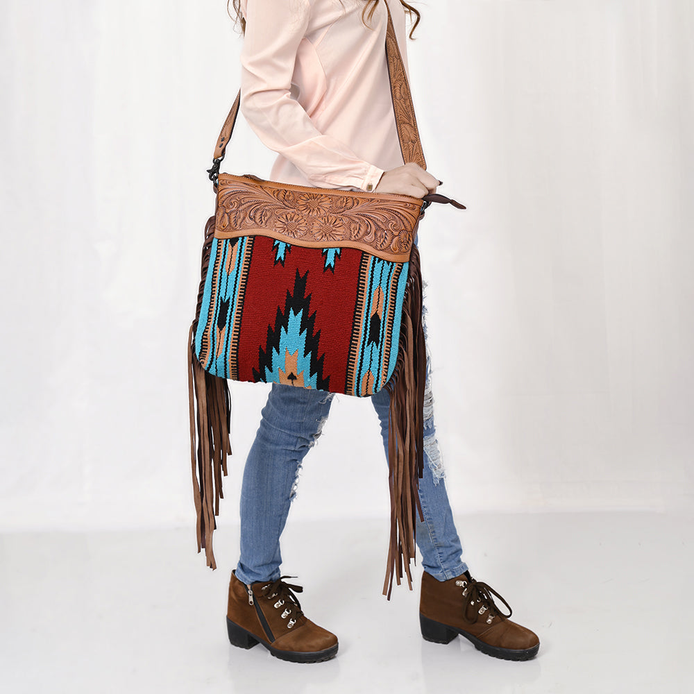 American Darling ADBGZ139G Signature Crossbody Hand Tooled Saddle Blanket Genuine Leather Women Bag Western Handbag Purse