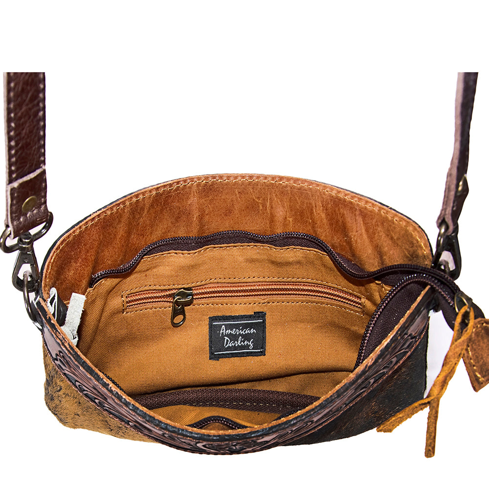 American Darling Small Crossbody Hand Tooled Hair On Genuine Leather Women Bag Western Handbag Purse