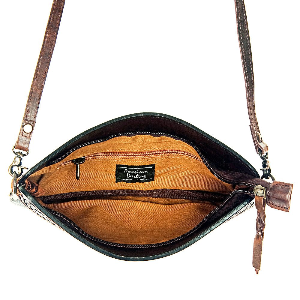 American Darling Small Crossbody Hand Tooled Hair On Genuine Leather Women Bag Western Handbag Purse