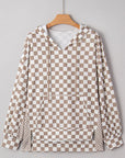 Checker Patchwork Tie Neck Oversized Hoodie