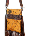 American Darling ADBGS192YLAC2A Messenger Hand Tooled Hair On Genuine Leather Women Bag Western Handbag Purse