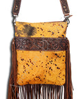 American Darling ADBGS192YLAC2A Messenger Hand Tooled Hair On Genuine Leather Women Bag Western Handbag Purse