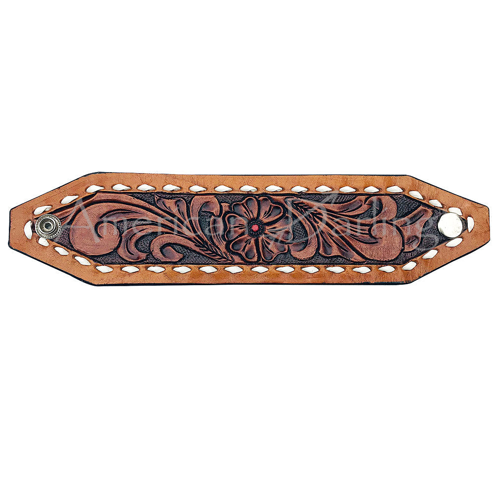 American Darling ADBRF101 Hand tooled carved Genuine Leather Bracelet women