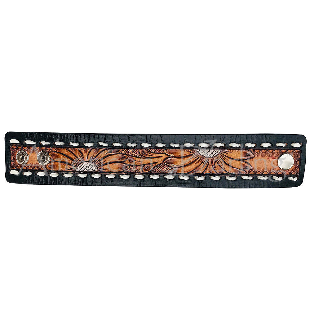American Darling ADBRF112 Hand tooled carved Genuine Leather Bracelet women