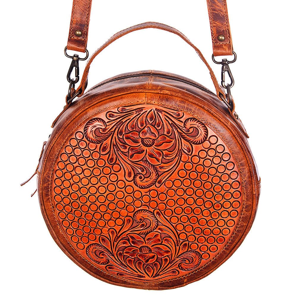 American Darling ADBG498A Canteen Hand Tooled Genuine Leather Women Bag Western Handbag Purse