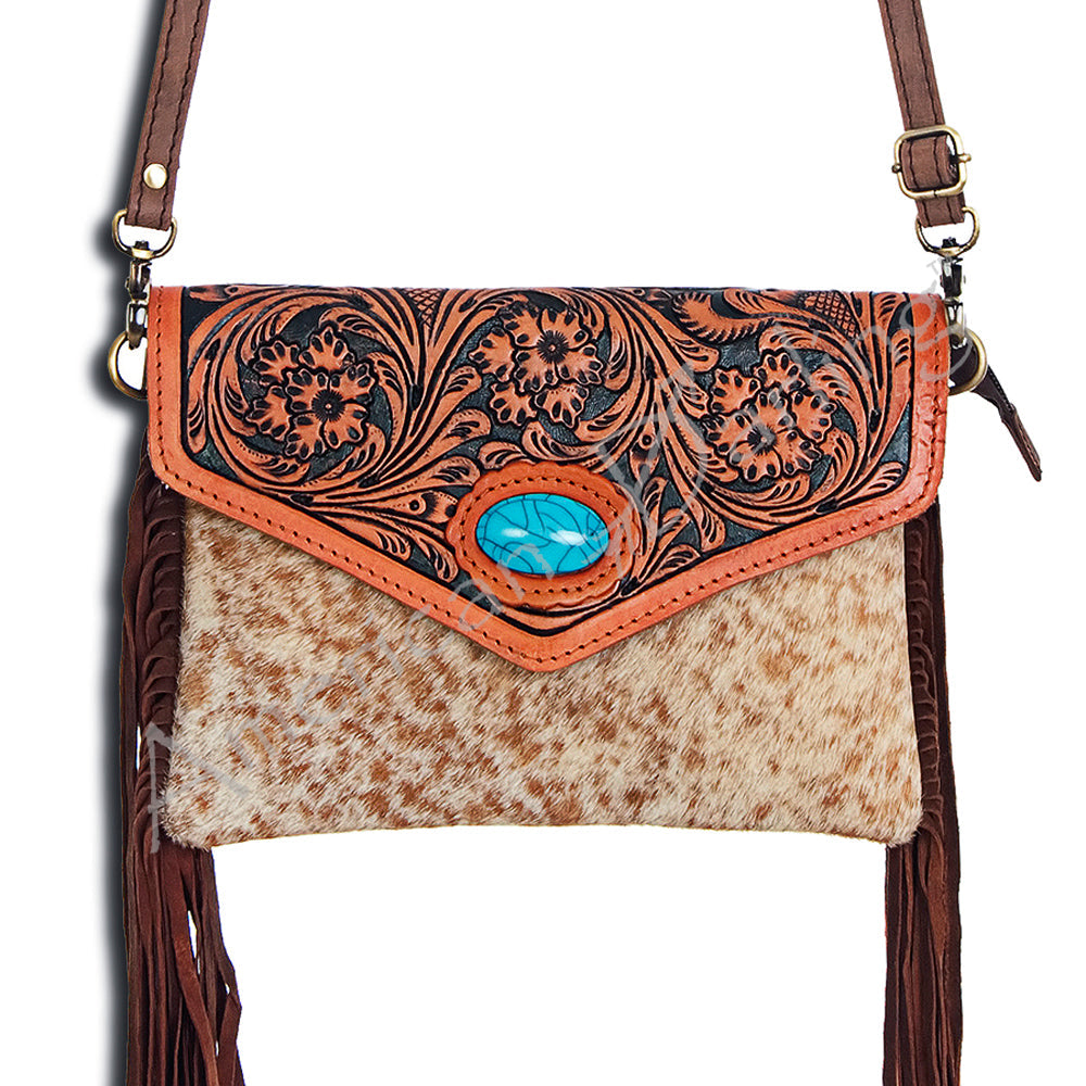American Darling ADBGD101 Envelope Hand Tooled Hair-On Genuine Leather Women Bag Western Handbag Purse