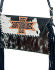 American Darling ADBGD106BKWBR Envelope Hand Tooled Hair On Genuine Leather Women Bag Western Handbag Purse