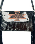 American Darling ADBGD106BKWBR Envelope Hand Tooled Hair On Genuine Leather Women Bag Western Handbag Purse