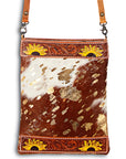 ADBG336SUNF American Darling Hand Tooled Hair On Genuine Leather Women Bag Western Handbag Purse