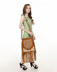 American Darling Messenger Hand Tooled Hair On Genuine Leather Women Bag Western Handbag Purse