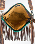 American Darling ADBGS192TRQ2FRNGA Messenger Hand Tooled Hair On Genuine Leather Women Bag Western Handbag Purse