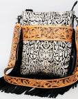 American Darling ADBGS192SNKFRNGA Messenger Hand Tooled Hair On Genuine Leather Women Bag Western Handbag Purse