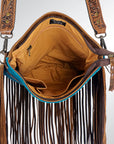 ADBGS192TRQ3FRNGA American Darling Hand Tooled Hair On Genuine Leather Women Bag Western Handbag Purse