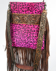 American Darling ADBGS192PKCHEFRNGA Messenger Hand Tooled Hair On Genuine Leather Women Bag Western Handbag Purse