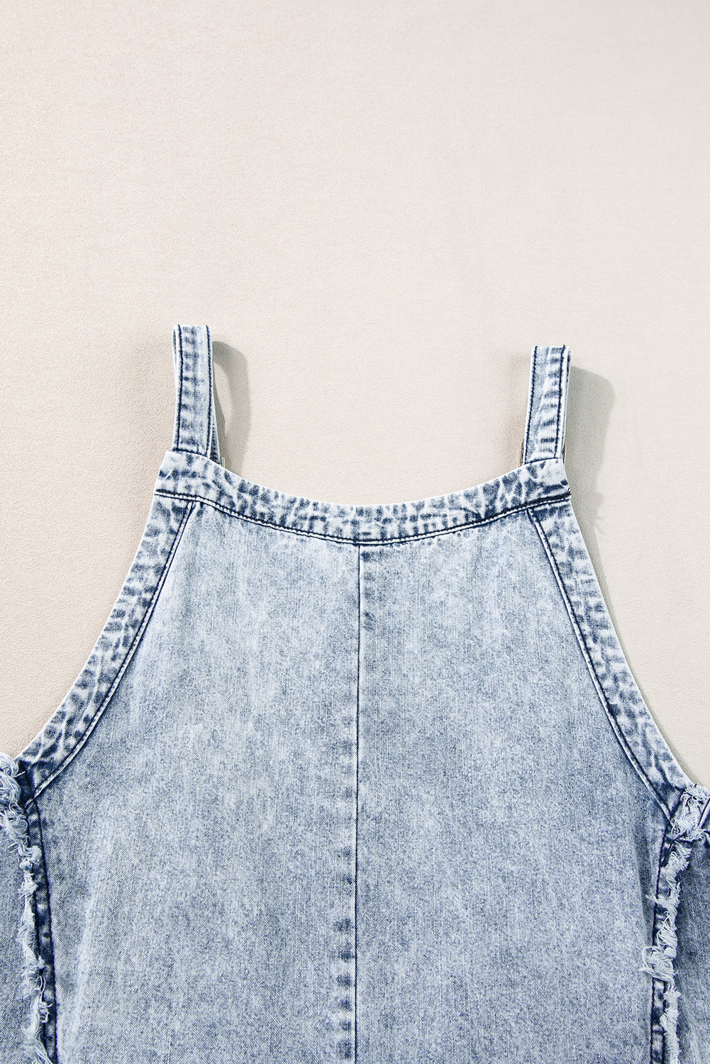 Denim Frayed Reverse Seam Wide Leg Overall
