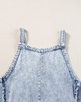 Denim Frayed Reverse Seam Wide Leg Overall