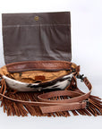 American Darling ADBG524BRW Clutch Hand Tooled Hair On Genuine Leather Women Bag Western Handbag Purse