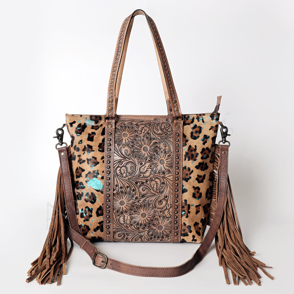 American Darling ADBG502ABRAH Tote Hand Tooled Hair-On Genuine Leather Women Bag Western Handbag Purse