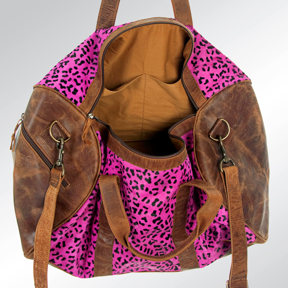 American Darling ADBGS174PKCHE Duffel Hair On Genuine Leather Women Bag Western Handbag Purse