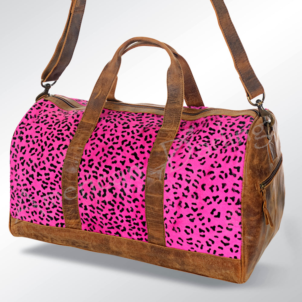 American Darling ADBGS174PKCHE Duffel Hair On Genuine Leather Women Bag Western Handbag Purse