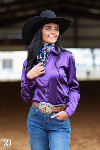 PURPLE SATIN PERFORMANCE RODEO SHIRT
