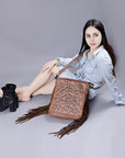 American Darling ADBG507BR Large Crossbody Hand Tooled Genuine Leather Women Bag Western Handbag Purse
