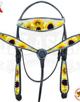 Hilason Western Horse Headstall Breast Collar American Leather Sunflower