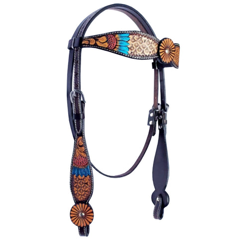 HILASON Western Horse Headstall American Leather Tan Dark Brown