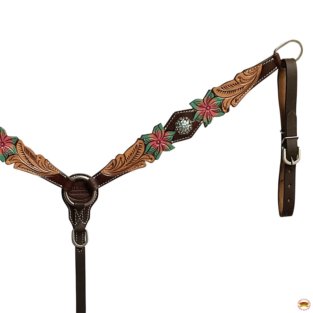 HILASON Western Horse Headstall Breast Collar Set American Leather Floral
