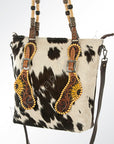 American Darling ADBG540BRW Tote Hand Tooled Hair-On Genuine Leather Women Bag Western Handbag Purse